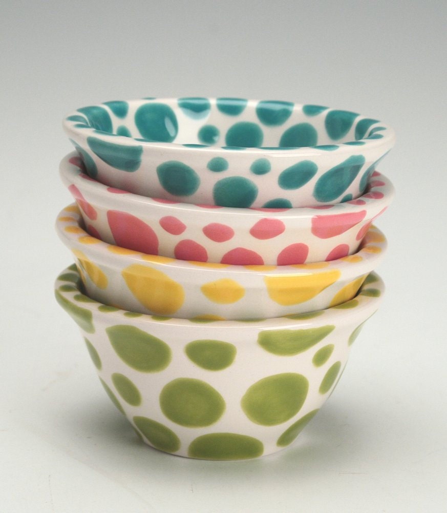 Pink Polka Dot Bowl Small Hand Painted Dinnerware