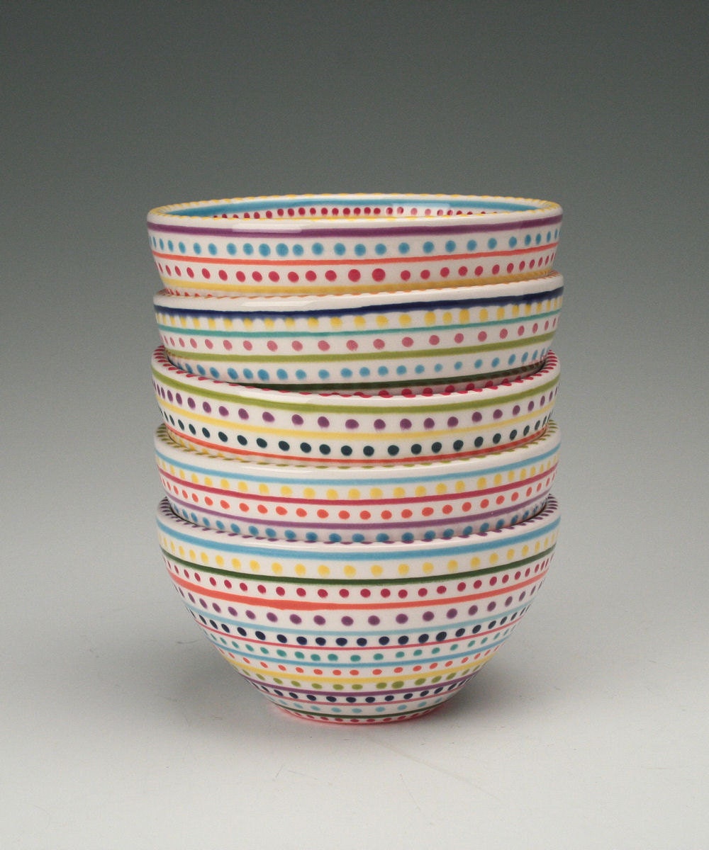 Stripes and Dots Hand Painted Bowl Multicolor Dinnerware