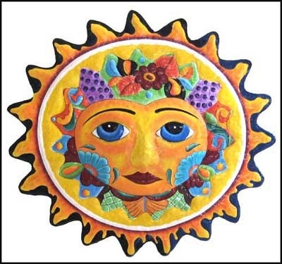 Sun Hand Painted Metal Art - Haitian Recycled - Upcycled Steel Drum Wall Decor -  24 inches - M-100-YL-24