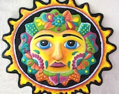 Hand Painted Metal 34" Sun Wall Hanging - Eco Friendly - Recycled Haitian Steel Drum Garden Art -   M-100-BK-34