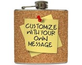 Custom Personalized Flask Create Your Own Flask with Custom Message on Cork Board Gift Stainless Steel 6 oz Liquor Hip Flask LC-1097