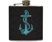 Retro Nautical Anchor Whiskey Flask Black Faux Leather Groomsmen Birthday Gift Stainless Steel 6 oz Liquor Hip Flask LC-1235