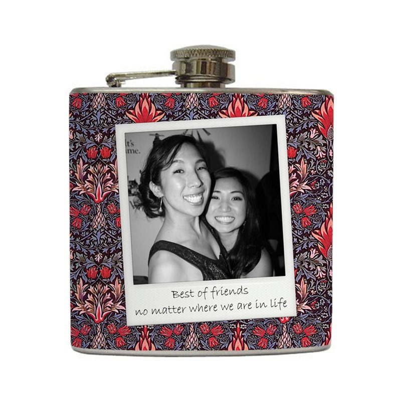 Custom Polaroid Photo Flask Vintage Black and White Polaroid on Grey Barn Wood Stainless Steel 6 oz Liquor Hip Flask