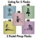 5 Pinup Girl Flasks Sexy Vintage Retro Pinups on Pastel Bridesmaid Gifts - 5 Stainless Steel 6 oz Liquor Hip Flasks LC-1046