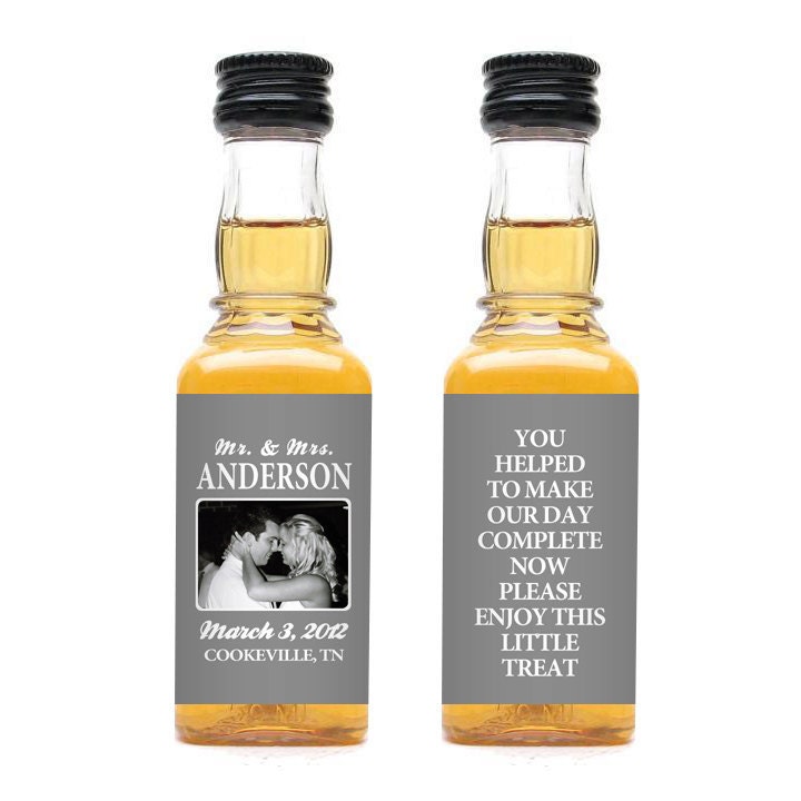 50 Custom Color Jack Daniels Mini Bottle Labels Wedding Favors Thank You Bride Groom Photo Whiskey Bachelor Party Groomsmen Gifts
