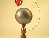 Blue Planet on Copper Metallic Table Top Stand with Dangling RED Alien UFO Flying Saucer