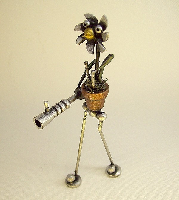 Flower Walker Daisy on a Rampage with Seed Shooter Ray Gun Humorous Wood Statue