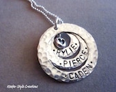 Hand stamped 3 circle open washer hammered necklace