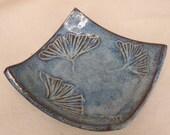 Stoneware  Bowl, SOAP DISH or Spoon Rest  Handcarved GINGKO Leaf Design
