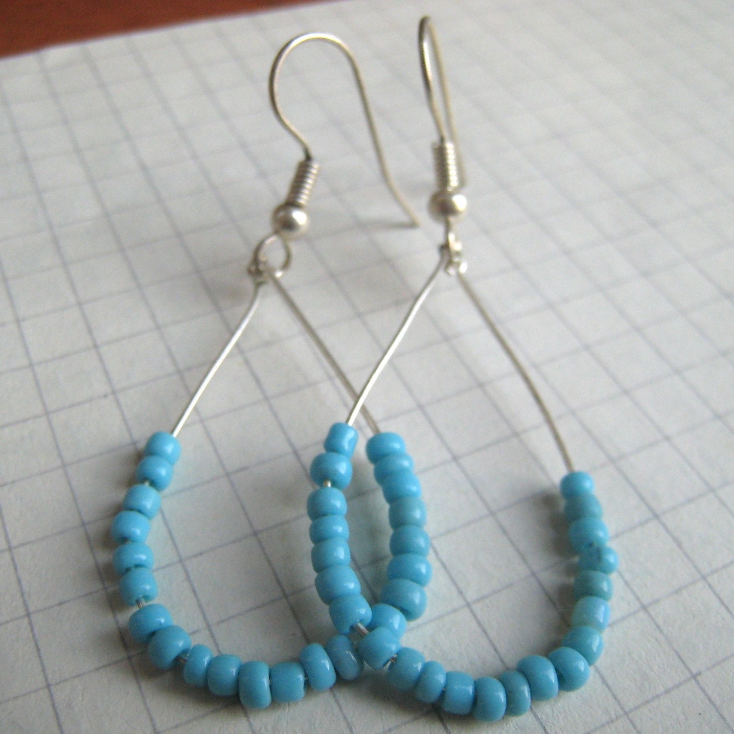 Blue Beaded Teardrop Hoops