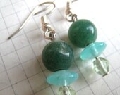 Jade, Turquoise and Sage Dangly Silver Earrings