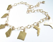 Personalized state charm bracelet gold brass custom U.S. state charm Texas Florida California New York New Jersey Ohio Georgia...