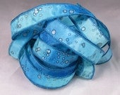 Hand Dyed Silk Ribbon Jewelry - Ribbon bracelet pendant Wrist wrap - Sea Sparkle