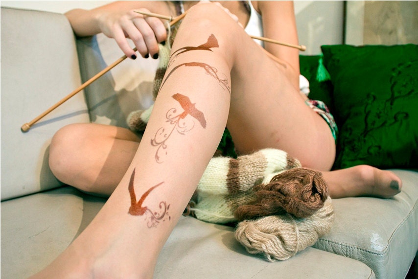 Tatto Tights- Phoenix bird Size SMALL