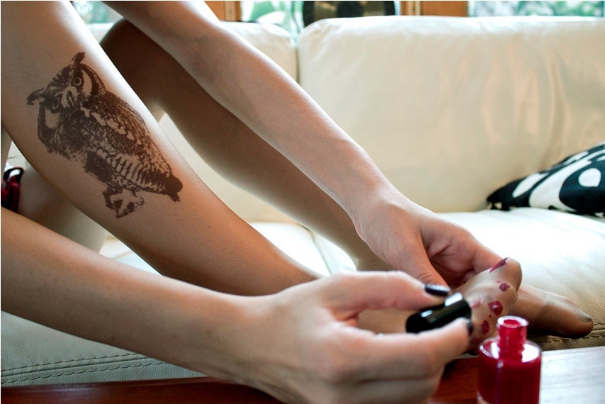 Printed Tights- Owl / tattoo art / printed art / animals