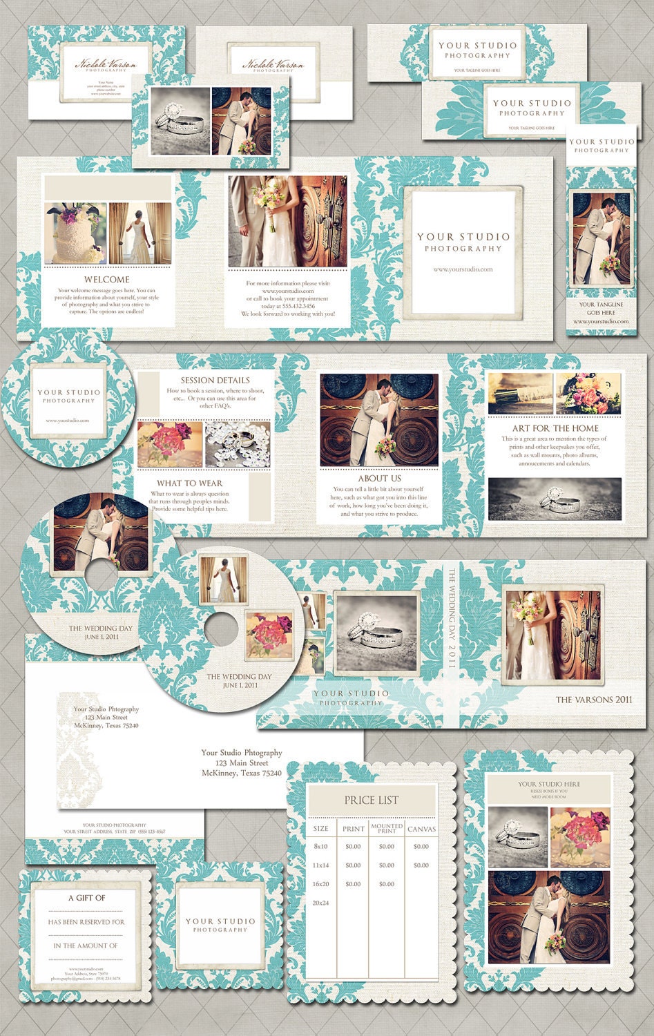 Nichole Collection 13 Piece Photography Marketing Set: Accordion Brochure, Business cards, DVD Set, Gift Certificate