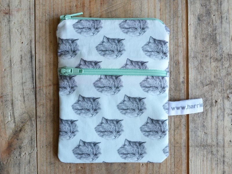 cat pouch - multiple pocket purse - handmade