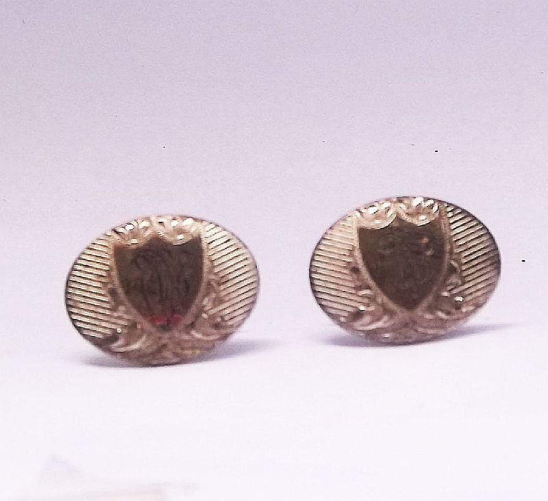 Vintage monogrammed silver tone cufflinks with shield design