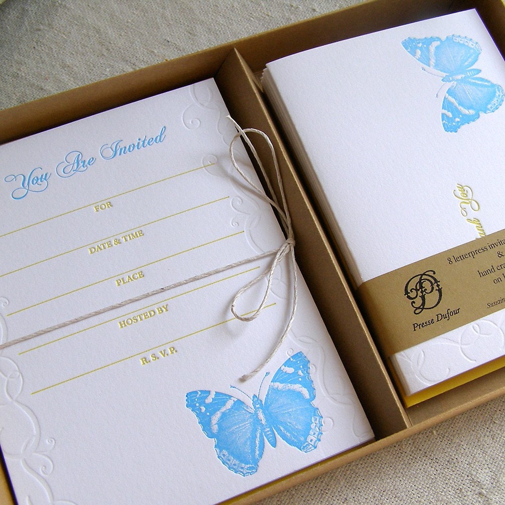 Letterpress Fill-in Invites & Thank You Notes - Butterfly
