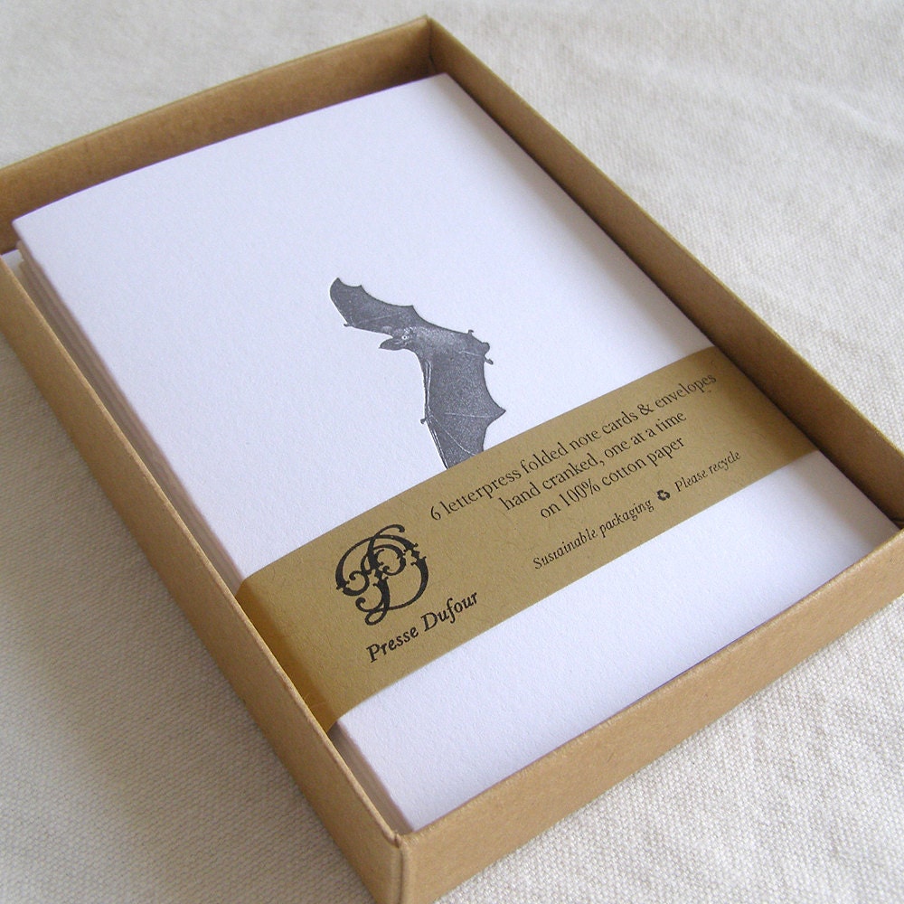 Letterpress Note Card Set - Bat