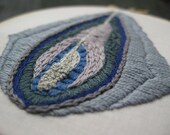 Hand Embroidered Vagina Art - Vulva Lovely in Blue - Mature - Free Shipping to any US Location