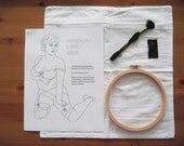 Naughty Embroidery DIY Kit - Curvy Pin-Up Girl in Lingerie Hand Embroidery Pillowcase Kit - Mature - Free Shipping to any USA Location