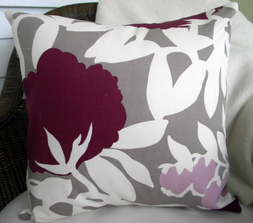 Designer Decorative Pillow Cover -Thomas Paul- Plum & Taupe - Fits 18" Square Pillow