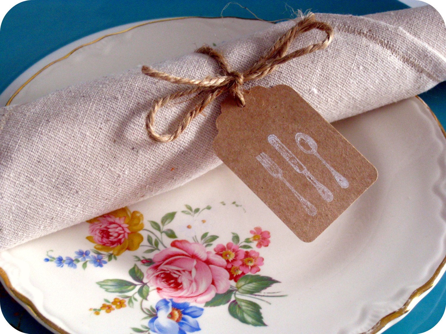 25 Spoon, fork, and knife stamped napkin tags