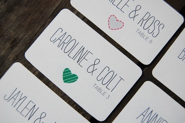 Mismatched Hearts Escort Cards