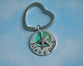 Life's a Beach, hand stamped shell stacked Keychain