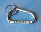 Personalized carabiner clip, double sided, hand stamped keychain
