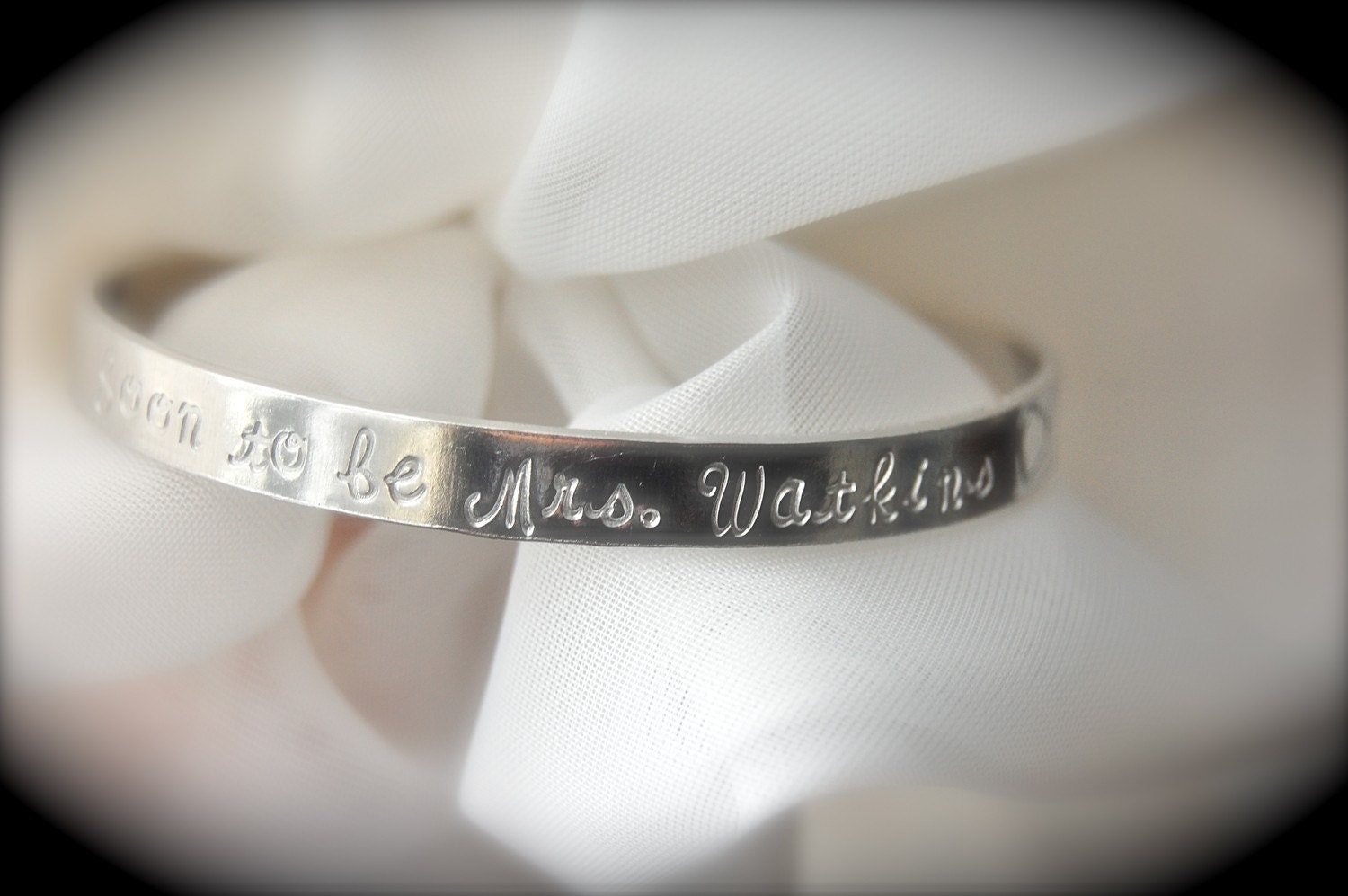 Soon to be Mrs. (any name here) bride, custom SKINNY hand stamped cuff bracelet