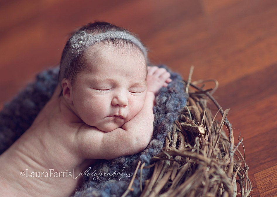 Crochet headband - lace silk mohair newborn photo prop