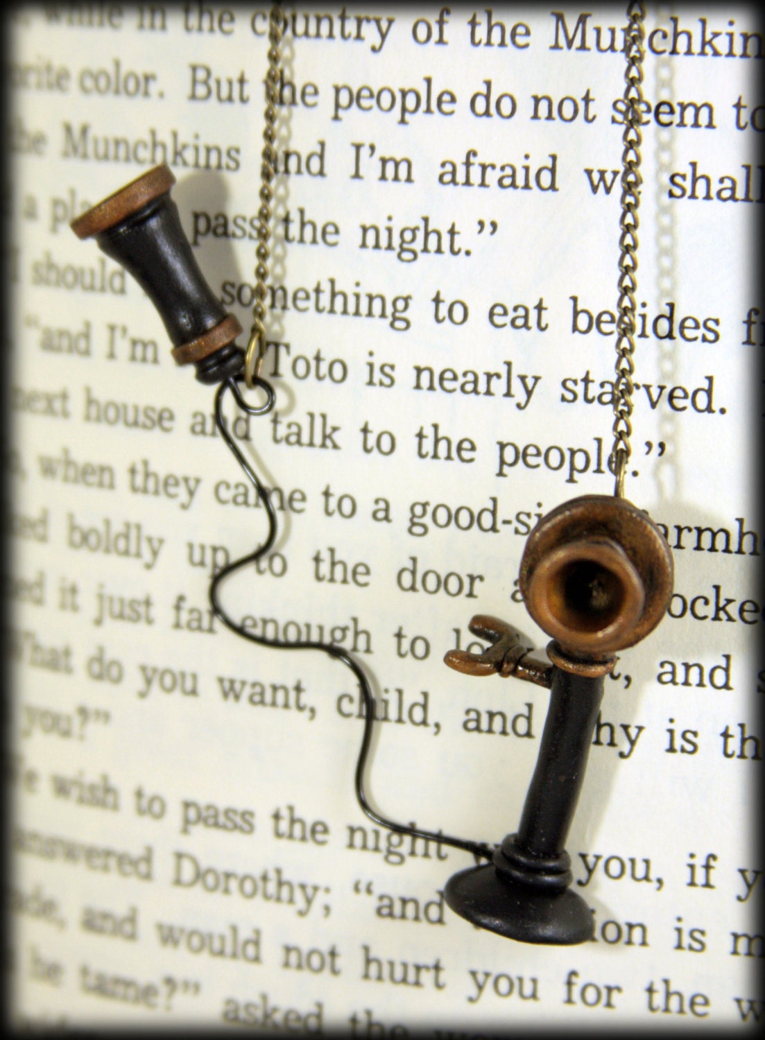Hello Antique Phone Necklace, handmade, jewelry
