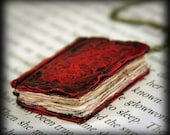 Red Beloved Book Locket Necklace, Handmade, Jewelry