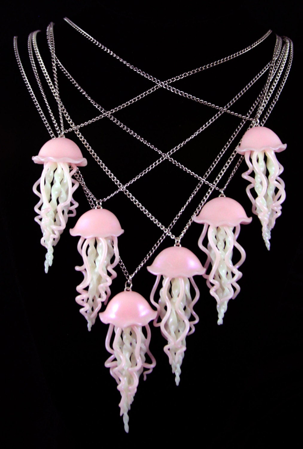 Pink Jellyfish Necklace, Jewelry, Handmade