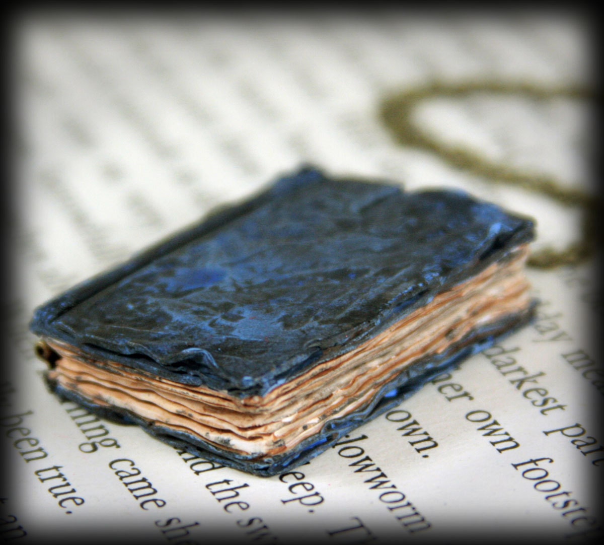 Dark Blue Beloved Book Locket Necklace, Handmade, Jewelry
