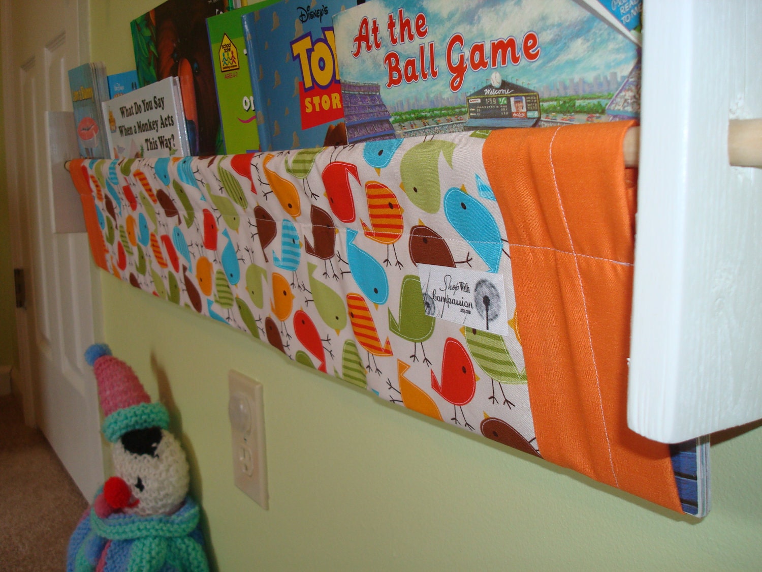 book sling -  Birdies Birds Orange Colorful - book storage shelf gender neutral nursery decor