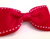Big Red and White Saddle Stitch Bow Hairclip