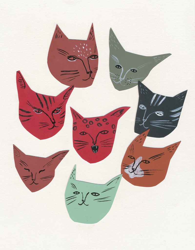 Cat faces illustration print