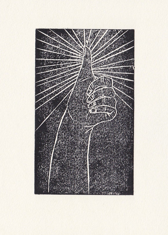 Thumbs up lino cut