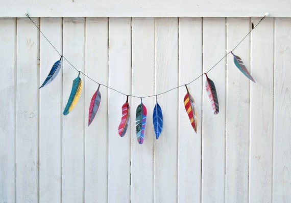 Illustrated paper feather garland