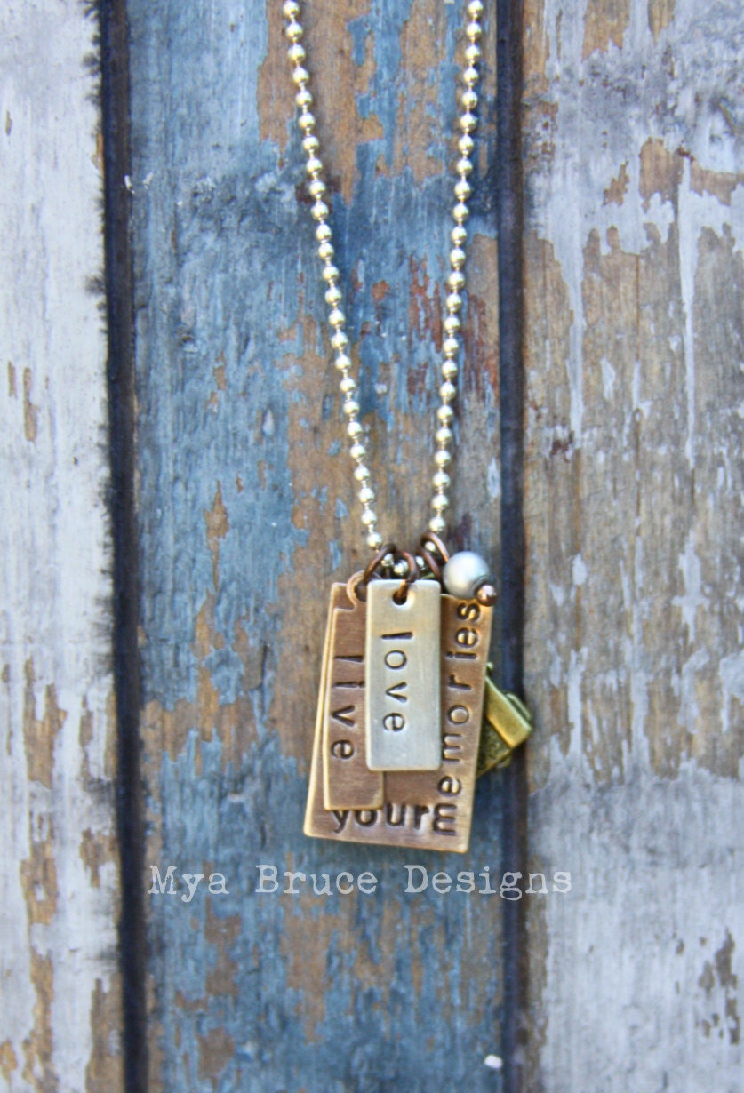 Mixed metal necklace for Photographer or life-moment-catcher ---- Live Love. Make your Memories