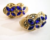 Vintage Rhinestone Clip Earrings Glam Blue Rhinestone