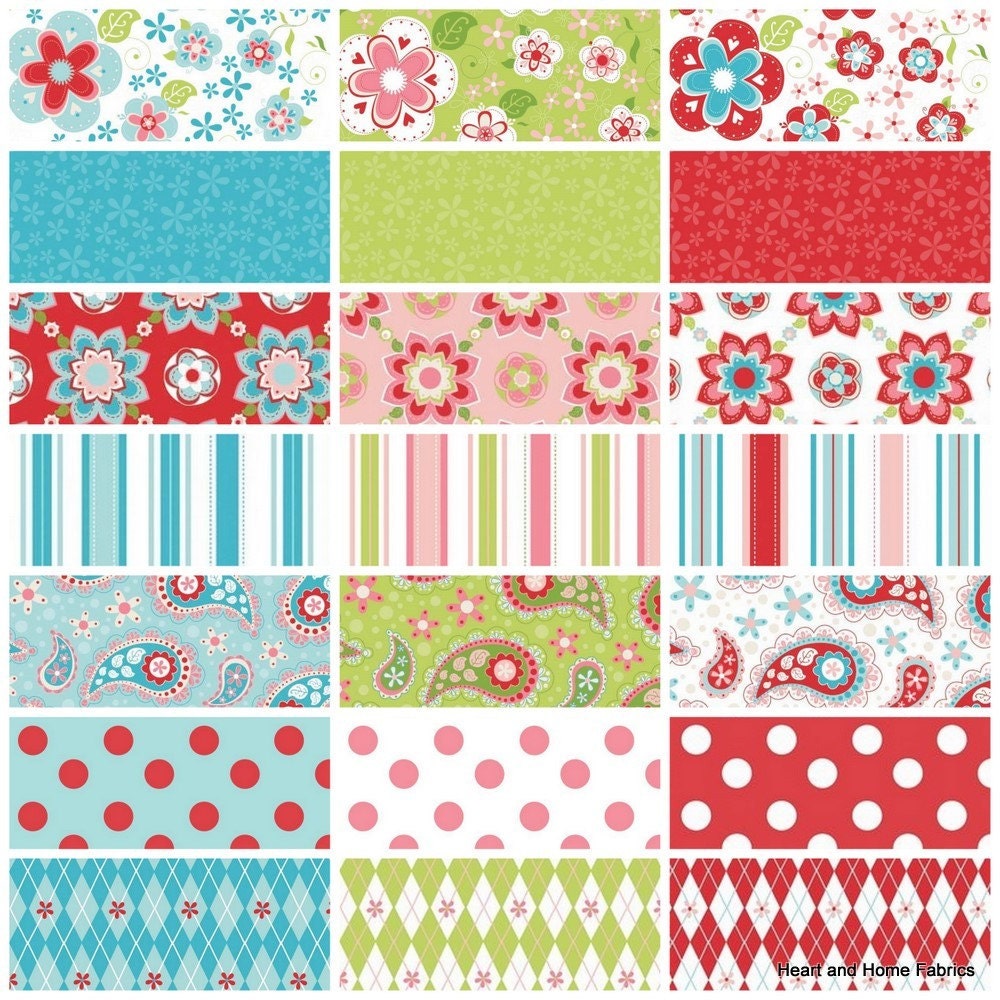 Sugar & Spice Remnant Bundle by The Quilted Fish for Riley Blake, over 2 yards, Green and Pink