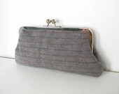 Clutch Purse Kiss Lock Grey Framed Stripes