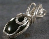 Green Jade Pendant Wire Wrapped in Sterling Silver Swirls