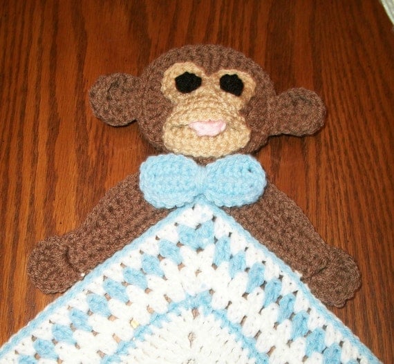 Crochet Boy Monkey Snuggle Blanket, Blanket, Lovie, Security Blanket, Baby Snuggle Blanket