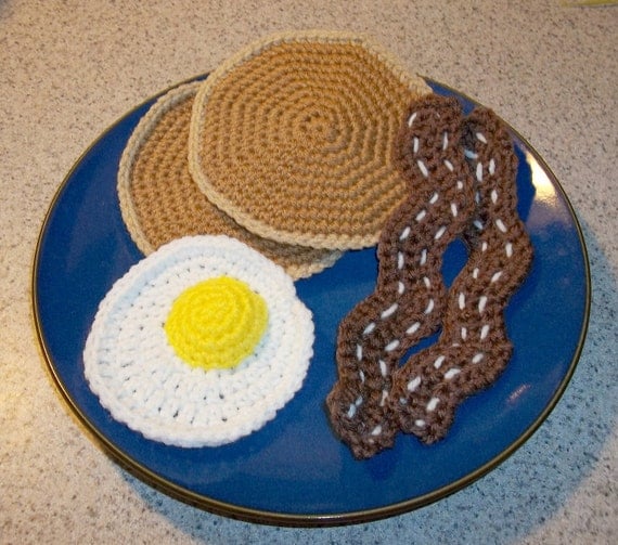 Crochet Pancake, Egg, Bacon, Play Food, For Children, for Cats
