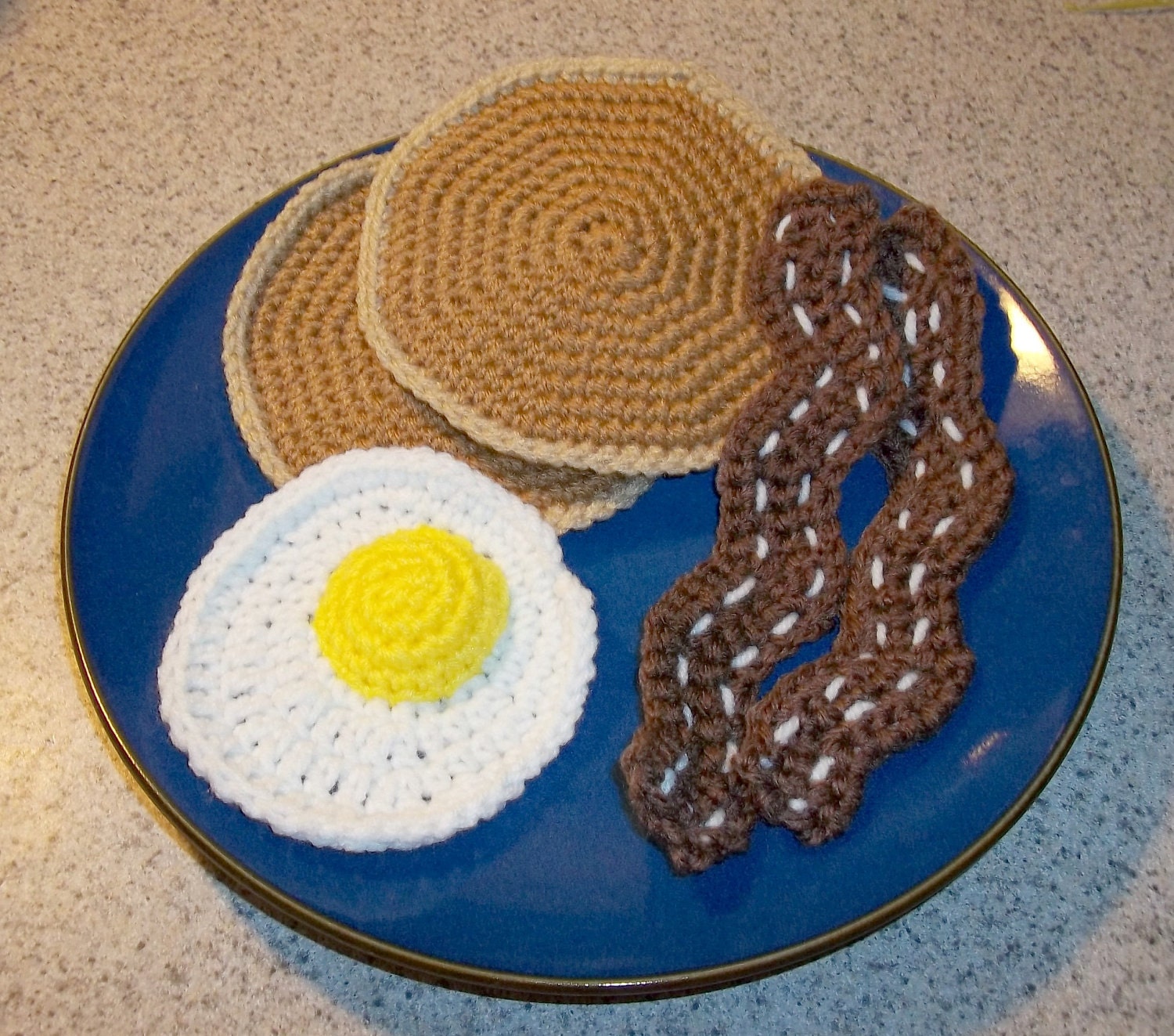 Crochet Pancake, Egg, Bacon, Play Food, For Children, for Cats